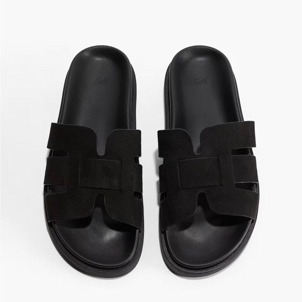 H&M Black Suede Slide Sandals Women 38 7.5 New